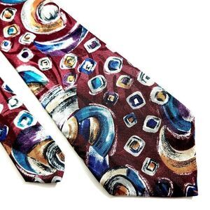 Alexander Lloyd Boston Red Teal‎ Abstract Print Polyester Long Wide Tie USA